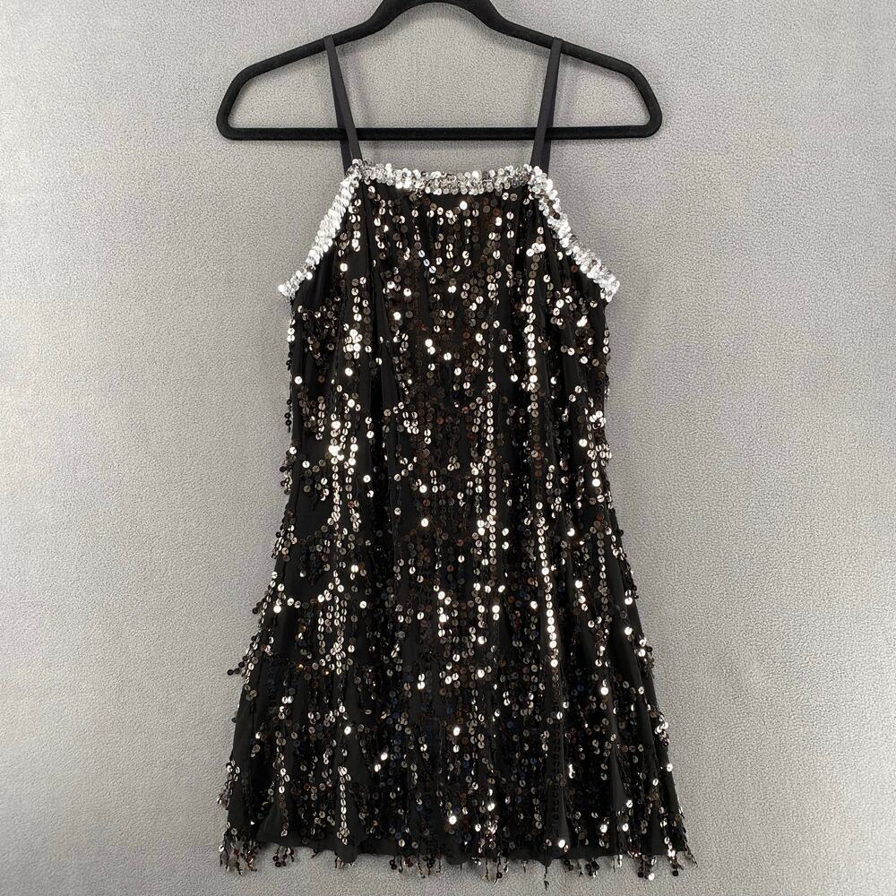 Creations by Cicci‎ Dance Costume Black Silver Sequin Mini Dress Womens L